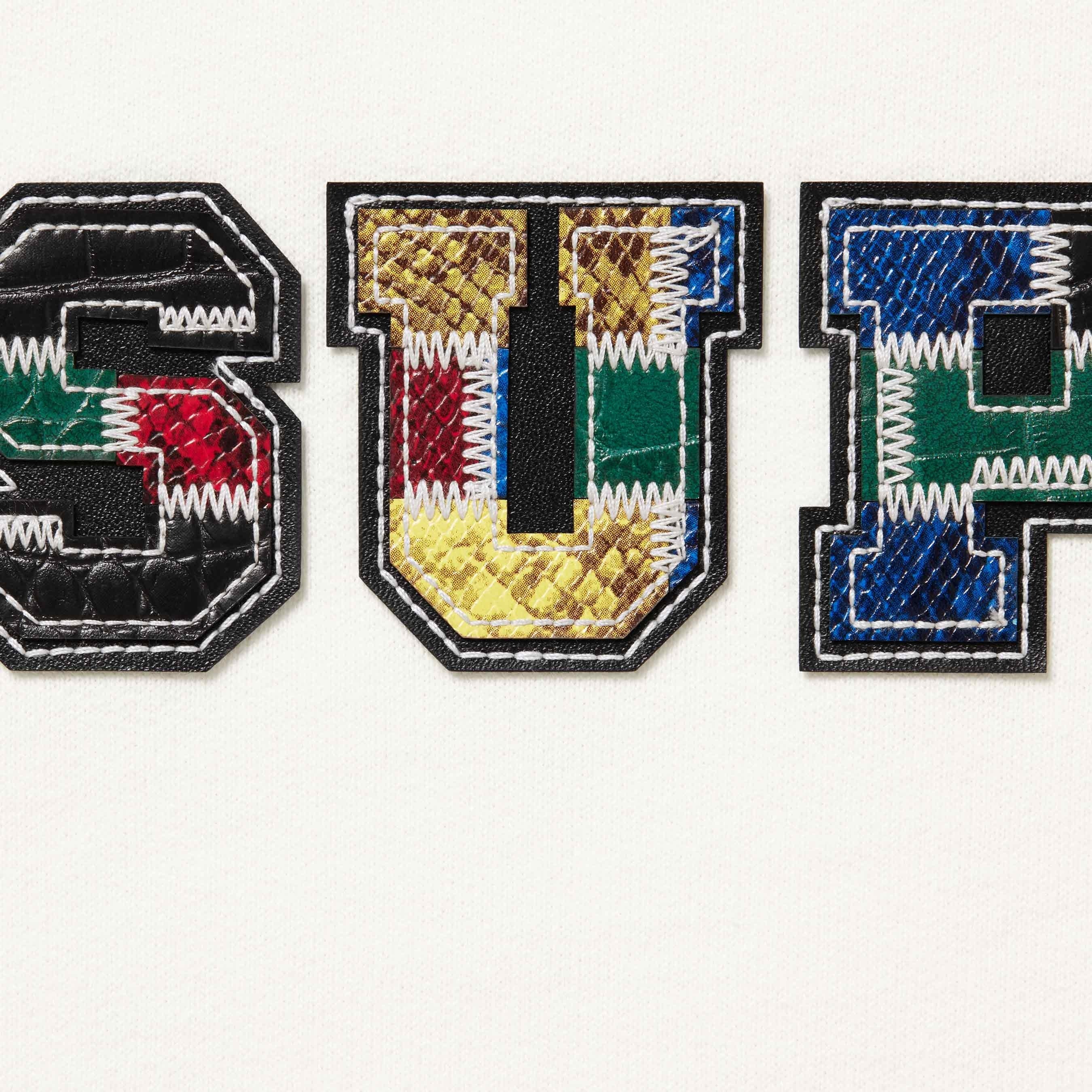 Collegiate Patchwork Leather Hooded Sweatshirt view 8